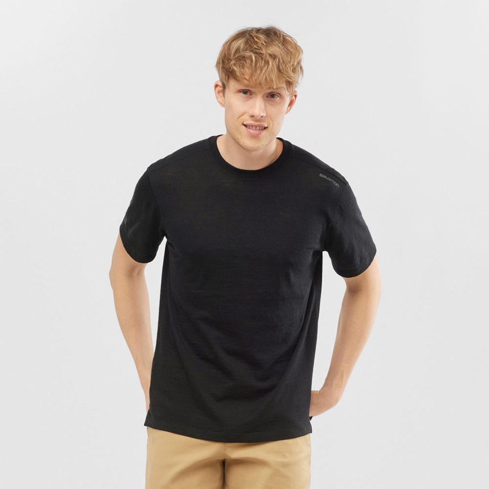 Salomon Singapore Mens T-shirts - OUTLIFE MERINO SS M Black | 86417-RGQE